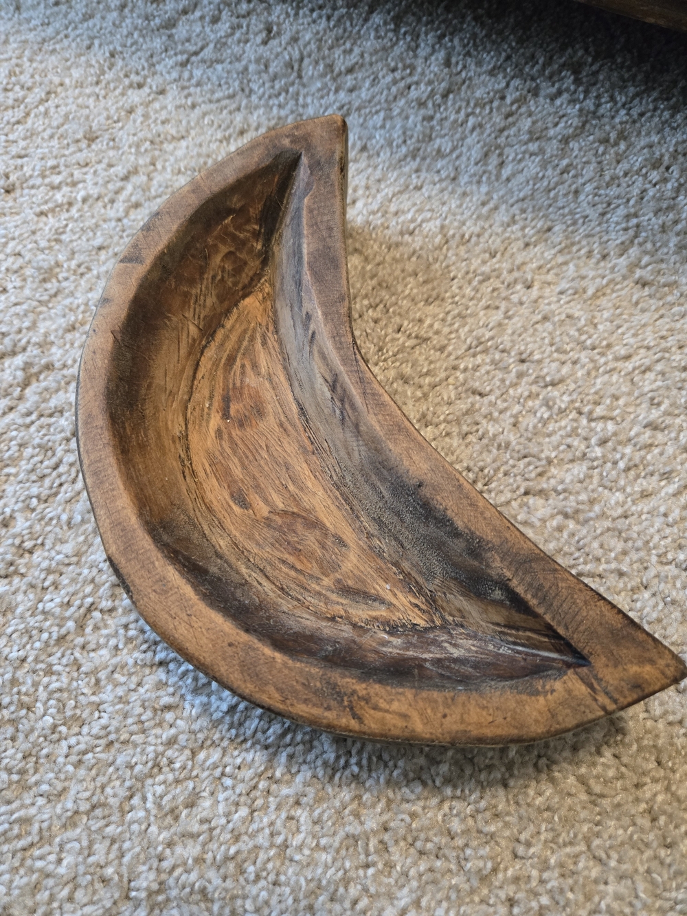 Hand-Carved Wooden Crescent Bowl For Candle Wax